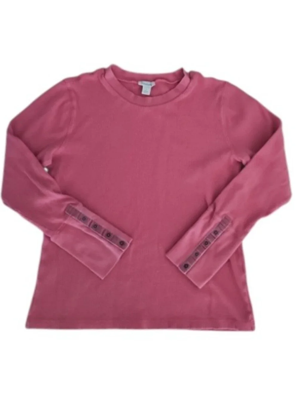 Sundance Cotton Waffle Knit Top Women L Rose Pink Snap Cuff Long Sleeve Shirt